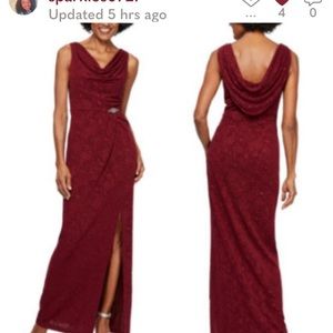 Alex Evenings Women's Sleeveless Evening Gown Size 6P Burgundy Drape Back Slit